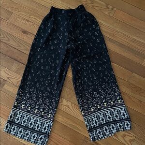 Black Patterned Wide-Leg Palazzo Style Pants.